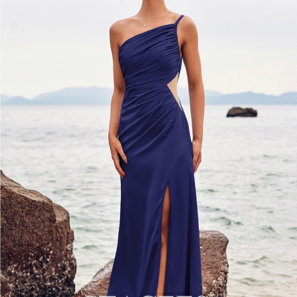 Elegant One-Shoulder Navy Dress